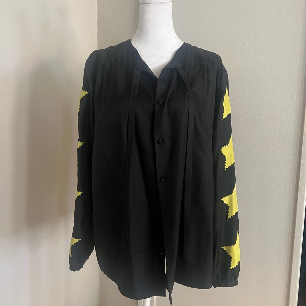 Cynthia Rowley Black Blouse with Yellow Star Details